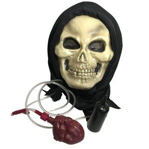 Hooded Skull Mask Heart Pump Dripping Fake Blood Fun World Animated Halloween
